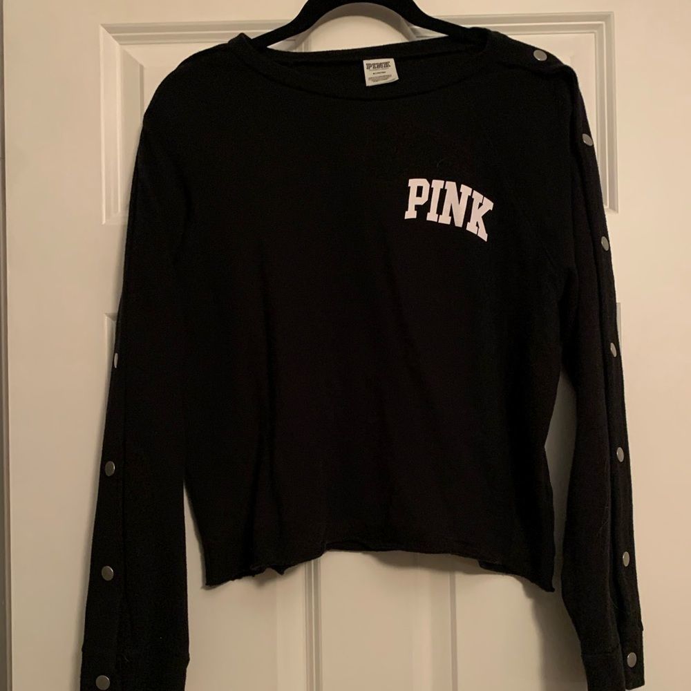 Pink by Victoria Secret Black Cropped Vegas Sweatshirt size Medium